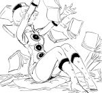  1girl bb_(baalbuddy) boots dress elizabeth_(persona) happy hat monochrome persona persona_3 short_dress short_hair sitting sketch small_breasts solo too_many_books 