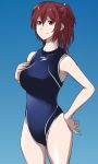  1girl brown_hair competition_swimsuit free! long_hair matsuoka_gou one-piece_swimsuit ponytail red_eyes speedo_(company) suesan swimsuit 