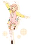  1boy ahoge asahina_wataru brothers_conflict jacket male open_mouth pink_hair rabbit sekina shorts smile solo striped striped_legwear thighhighs trap yellow_eyes 