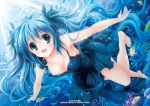  1girl 2013 aqua_eyes aqua_hair artist_name barefoot bubble coral dress fish hatsune_miku long_hair open_mouth outstretched_arms shinkai_shoujo_(vocaloid) solo spread_arms suzui_narumi underwater very_long_hair vocaloid 