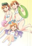  3girls ahoge bikini brown_eyes brown_hair head_mounted_display last_order misaka_imouto misaka_mikoto papiko_(sogebusaretai) swimsuit to_aru_majutsu_no_index wink 