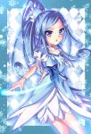  1girl blue_eyes blue_hair cure_diamond dokidoki!_precure earrings heart highres hishikawa_rikka jewelry magic magical_girl ponytail precure ribbon snowflakes solo sugarbeat 