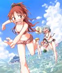  5girls akemi_homura angry ball bikini black_hair blonde_hair blue_hair blue_sky blush bow clouds collarbone covering covering_breasts drill_hair food fruit hair_bow hairband inflatable_dolphin kaname_madoka mahou_shoujo_madoka_magica miki_sayaka multiple_girls ocean open_bikini open_mouth pink_eyes pink_hair polka_dot polka_dot_bikini polka_dot_swimsuit red_eyes redhead running running_away sakura_kyouko sky striped striped_bikini striped_swimsuit sweat swimsuit tatsuno_ryou tomoe_mami twin_drills twintails violet_eyes water watermelon white_bikini white_swimsuit yellow_eyes 