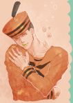  1boy black_hair dixie_cup_hat hat higashikata_jousuke_(jojolion) jojo_no_kimyou_na_bouken jojolion lipstick makeup solo torisute 