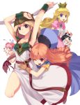 arms_up blonde_hair blue_eyes breasts character_request dragon_quest dragon_quest_iv hat long_hair looking_at_viewer pink_hair princess_peach simple_background smile sumaki_shungo super_mario_bros. very_long_hair white_background 