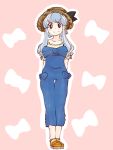  1girl alternate_costume blue_hair contemporary hat kamishirasawa_keine komaku_juushoku long_hair overalls sandals solo touhou 