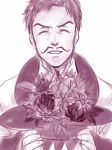  1boy bouquet facial_hair flower hat jojo_no_kimyou_na_bouken miyabi_(run) monochrome mustache solo top_hat will_anthonio_zeppeli 