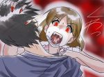  1boy 1girl bite_mark bleeding blood brown_hair fangs hagiwara_yukiho idolmaster red_eyes short_hair supon vampire 