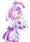 1girl cure_sword dokidoki!_precure earrings jewelry kenzaki_makoto magical_girl open_mouth ponytail precure purple_hair ribbon side_ponytail solo soshina_nohito spade thigh-highs violet_eyes wink 