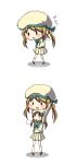  1girl =_= brown_hair girl_holding_a_cat_(kantai_collection) hat highres kantai_collection long_hair low_twintails open_mouth shino_(ponjiyuusu) skirt smile solo twintails 