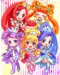  5girls absurdres aida_mana blonde_hair blue_eyes blue_hair chibi closed_eyes cure_ace cure_diamond cure_heart cure_rosetta cure_sword dokidoki!_precure earrings hair_ribbon heart highres hishikawa_rikka jewelry kenzaki_makoto madoka_aguri magical_girl multiple_girls orange_hair pink_eyes ponytail precure purple_hair red_eyes redhead ribbon spade twintails violet_eyes yotsuba_alice yupiteru 