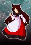 1girl animal_ears aonoriwakame brooch brown_hair cape imaizumi_kagerou jewelry red_eyes red_nails solo touhou wolf_ears 