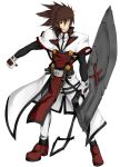  alternate_color blazblue cosplay costume_switch dokkanohukukaityou guilty_gear highres huge_weapon order_sol order_sol_(cosplay) ragna_the_bloodedge sol_badguy sword weapon 