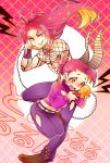  2boys diavolo food ice_cream jojo_no_kimyou_na_bouken lipstick long_hair makeup midriff multiple_boys phone pink_hair red_eyes vinegar_doppio yacchimonee 