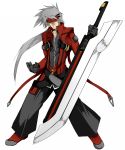  alternate_color blazblue cosplay costume_switch dokkanohukukaityou guilty_gear highres huge_weapon ragna_the_bloodedge ragna_the_bloodedge_(cosplay) sol_badguy sword weapon 