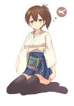  1girl brown_eyes brown_hair kantai_collection momo_no_kanzume short_hair solo thighhighs 