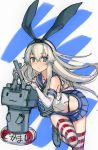  1girl anchor animal_ears black_panties blonde_hair blue_eyes blush elbow_gloves gloves hairband highleg highleg_panties innertube kantai_collection kimuchi long_hair panties personification rabbit_ears red_legwear rensouhou-chan rough school_uniform serafuku shimakaze_(kantai_collection) solo striped striped_legwear thighhighs underwear white_gloves 