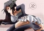  1girl bare_shoulders black_hair blush breasts elbow_gloves fingerless_gloves gloves hair_ornament headgear kantai_collection long_hair nagato_(kantai_collection) personification red_eyes thighhighs 