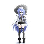  1girl bag black_legwear blue_hair dress gothic_lolita green_eyes hat izumi_konata lolita_fashion long_hair lucky_star mizushima_(p201112) paper_bag simple_background thigh-highs very_long_hair white_background 