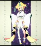  1girl bare_shoulders blonde_hair green_eyes hair_ribbon hat highres jirachi merlusa personification pokemon ribbon sky star_(sky) starry_sky stitched tanabata tanzaku wide_sleeves 