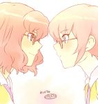  2boys bespectacled brown_hair bust glasses inazuma_eleven_(series) inazuma_eleven_go kirino_ranmaru male mizuhara_aki multiple_boys pink_hair profile raimon shindou_takuto soccer_uniform white_background 