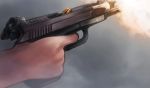  arceonn close-up firing gsh-18 gun katja_(arceonn) muzzle_flash original pistol shell_casing weapon 