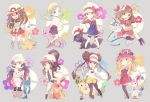  6+girls bandana baseball_cap beanie bike_shorts black_hair black_legwear blonde_hair blue_(pokemon) blue_eyes blue_hair blush brown_hair crystal_(pokemon) denim denim_shorts double_bun eevee espeon flareon flower glaceon gloves haruka_(pokemon) hat hat_ribbon heart hikari_(pokemon) jolteon kabocha_torute kotone_(pokemon) leafeon long_hair mei_(pokemon) multiple_girls open_mouth pantyhose pokeball_symbol pokemon pokemon_(creature) pokemon_(game) ponytail ribbon scarf serena_(pokemon) shorts skirt skirt_lift smile sylveon thigh-highs touko_(pokemon) twintails umbreon vaporeon vest visor_cap 