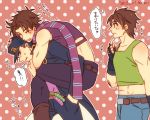  3boys black_hair brown_hair family glomp hat hug jojo_no_kimyou_na_bouken jonathan_joestar joseph_joestar_(young) kuujou_joutarou mk multiple_boys piggyback scarf translation_request 