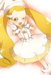  1girl blonde_hair brown_eyes dress gloves hand_on_own_cheek hand_on_own_face hat long_hair makihatayama_hana ojamajo_doremi open_mouth solo toshi_(1040301) twintails v white_gloves wink 