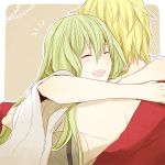  2boys a4s1k4 blonde_hair enkidu_(fate/strange_fake) fate/strange_fake fate_(series) gilgamesh green_hair hug long_hair multiple_boys 