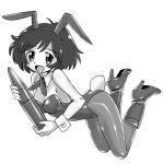  1girl akiyama_yukari animal_ears boots bunny_tail bunnysuit detached_collar girls_und_panzer karasuke_d missile monochrome pantyhose rabbit_ears ribbon short_hair tail wrist_cuffs 