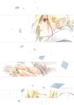  1girl annie_leonhardt artist_name blonde_hair blue_eyes collage hands ian_olympia parted_lips profile shingeki_no_kyojin short_hair solo 
