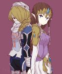  blonde_hair blue_eyes brown_hair gloves highres long_hair nintendo ocarina_of_time pointy_ears princess_zelda red_eyes sheik sunagimo_(nagimo) the_legend_of_zelda tiara twilight_princess 