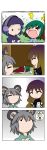  4girls 4koma absurdres animal_ears bishamonten&#039;s_pagoda chibi comic crying earplugs futon green_hair hachimakirin headphones highres hijiri_byakuren kasodani_kyouko kumoi_ichirin multiple_girls nazrin screaming silent_comic touhou 