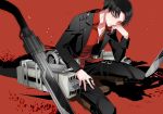  1boy belt black_hair gunblade levi_(shingeki_no_kyojin) michi_(iawei) shingeki_no_kyojin sitting solo thigh_strap three-dimensional_maneuver_gear weapon 