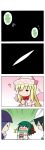  4koma ? absurdres animal_ears blonde_hair chibi comic fairy_wings green_hair hachimakirin hat highres kasodani_kyouko kumoi_ichirin lily_white minigirl murasa_minamitsu o_o silent_comic touhou waking_up wings 