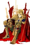  1boy armor blonde_hair ea_(fate/stay_night) gilgamesh highres planted_sword planted_weapon plm233 red_eyes solo sword weapon 