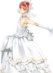  1boy bare_shoulders bridal_veil bride crossdressinging dress earrings elbow_gloves emiya_shirou fate/stay_night fate_(series) gloves jewelry mitsuki_mitsuno necklace orange_hair short_hair solo veil wedding wedding_dress yellow_eyes 