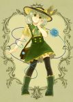  1girl absurdres boots green_eyes green_hair hat highres imoyasan komeiji_koishi short_hair solo thigh-highs third_eye touhou 