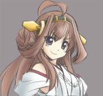  1girl ahoge braided_hair brown_hair detached_sleeves elehime hairband japanese_clothes kantai_collection kongou_(kantai_collection) personification sketch smile solo violet_eyes 