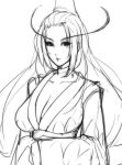  1girl breasts choker cleavage eu03 eyebrows japanese_clothes kimono large_breasts long_hair milotic monochrome personification pokemon pokemon_(game) sketch 