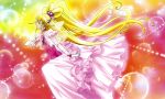  1girl absurdres aida_mana alternate_costume alternate_hairstyle blonde_hair boots closed_eyes cure_heart dokidoki!_precure dress gloves hair_ornament half_updo heart high_heels highres long_hair official_art precure ribbon solo source_request sparkle very_long_hair wedding_dress white_gloves 