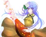  hair_ornament instrument lute_(instrument) musical_note playing_instrument purple_hair sariteru simple_background touhou tsukumo_benben twintails violet_eyes 