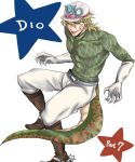  1boy blonde_hair blue_eyes boots claws diego_brando gloves hat jojo_no_kimyou_na_bouken nokia86 scary_monster_(stand) solo stand_(jojo) steel_ball_run tail 