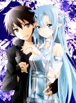  1boy 1girl asuna_(sao) asuna_(sao-alo) black_eyes black_hair blue_eyes blue_hair couple kirito kirito_(sao-alo) long_hair male pointy_ears short_hair sword_art_online tsukimori_usako yuuki_asuna 