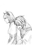  2girls graphite_(medium) hair_over_eyes highres kobushi monochrome multiple_girls nazrin sad side toramaru_shou touhou traditional_media 