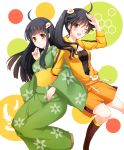  2girls araragi_karen araragi_tsukihi black_hair brown_eyes fried_egg japanese_clothes kimono long_hair monogatari_(series) multiple_girls siblings side_ponytail sisters sotogawa_max yellow_eyes 