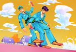  2boys food hat higashikata_jousuke ice_cream jojo_no_kimyou_na_bouken multiple_boys nanatsudogychou nijimura_okuyasu police police_hat police_uniform pompadour purple_hair uniform 