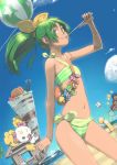  5girls akinbo_(hyouka_fuyou) aoki_reika ball bare_shoulders beach bikini candy_(smile_precure!) clouds cure_beauty cure_happy cure_march cure_sunny food fruit green_bikini green_eyes green_hair hair_ribbon highres hino_akane hoshizora_miyuki ice_cream kise_yayoi long_hair midorikawa_nao multiple_girls navel ocean parfait ponytail precure ribbon side-tie_bikini sky smile smile_precure! solo spoon striped striped_bikini striped_swimsuit swimsuit water 