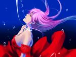  1girl air_bubble alternate_costume artist_request bare_shoulders breasts bubble bubble_blowing choker detached_sleeves dress floating_hair gradient gradient_background long_hair looking_up megurine_luka open_mouth piapro pink_hair red_dress red_outfit ribbon ribbon_choker side_view underwater vocaloid water 